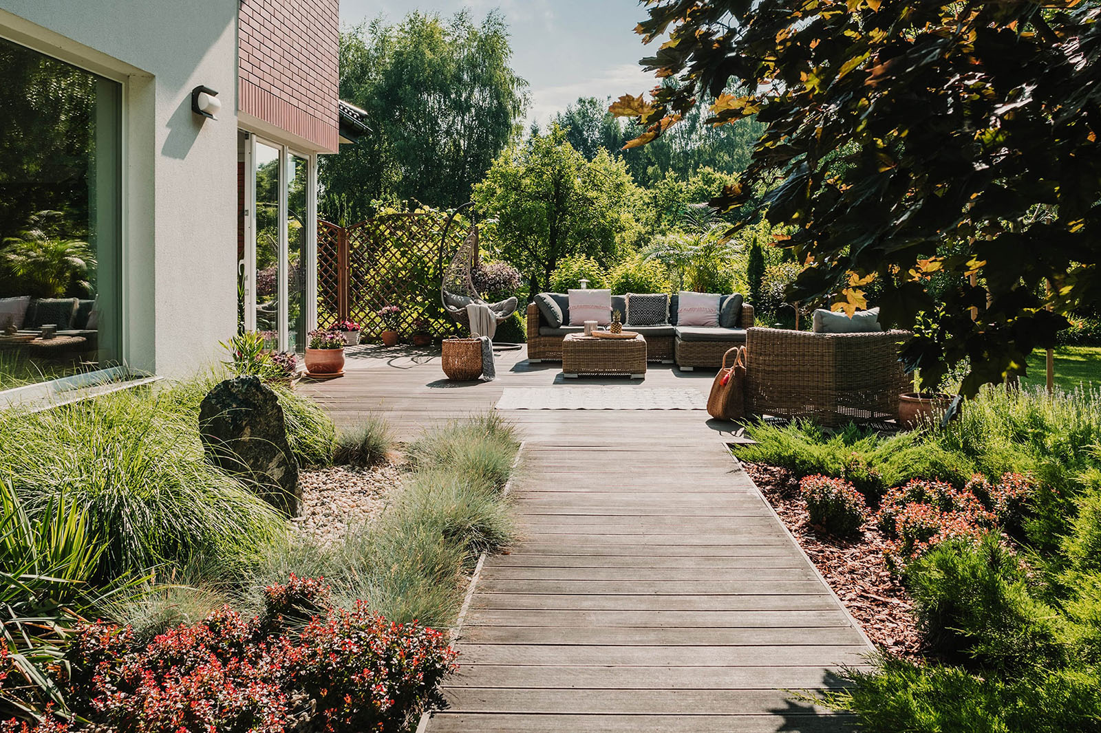 wooden path to terrace in the garden with trendy g utc min min